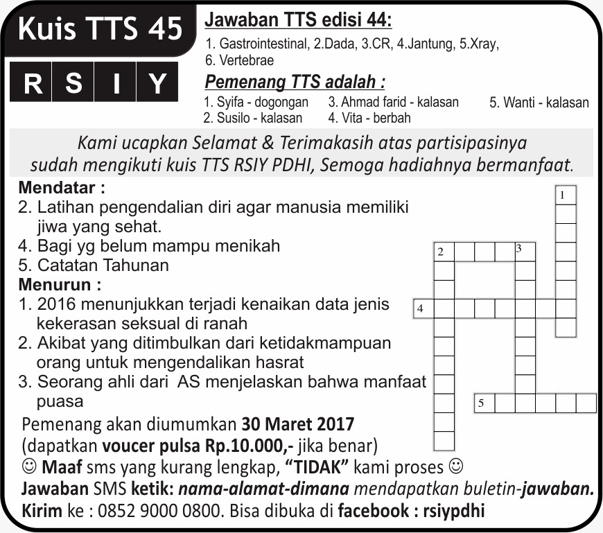 Ikuti Kuis TTS 45 RSIY PDHI, Berhadiah Pulsa loh!