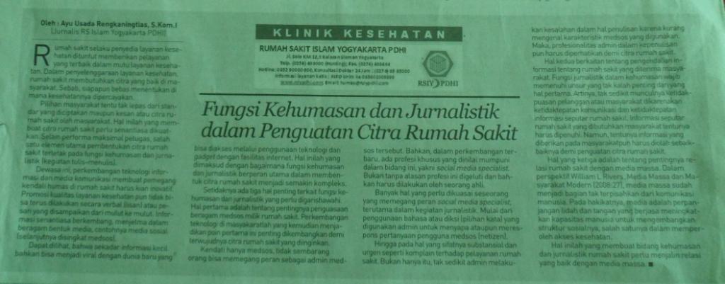 Fungsi Kehumasan dan Jurnalistik dalam Penguatan Citra Rumah Sakit