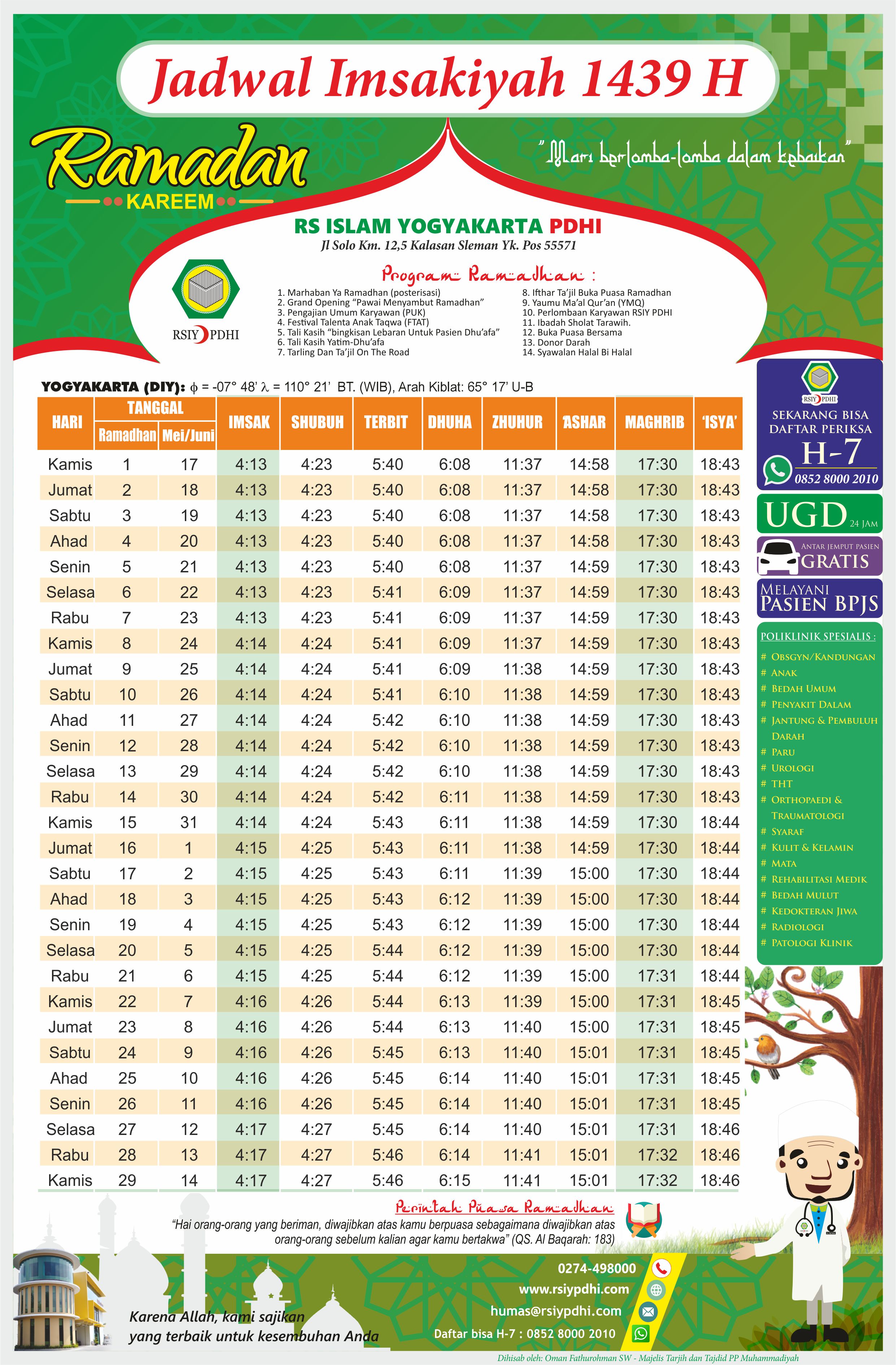 Jadwal Imsakiyah Puasa Ramadhan 1439 H WIlayah DIY