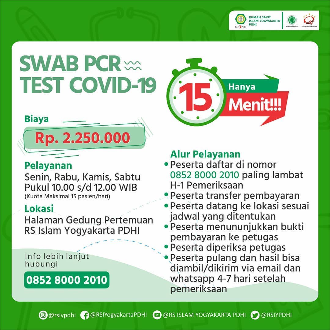 Biaya Test PCR SWAB Jogja Secara Mandiri di RSIY PDHI